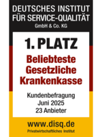 Siegel 1. Platz beliebteste Krankenkasse des Deutschen Instituts für Service-Qualität