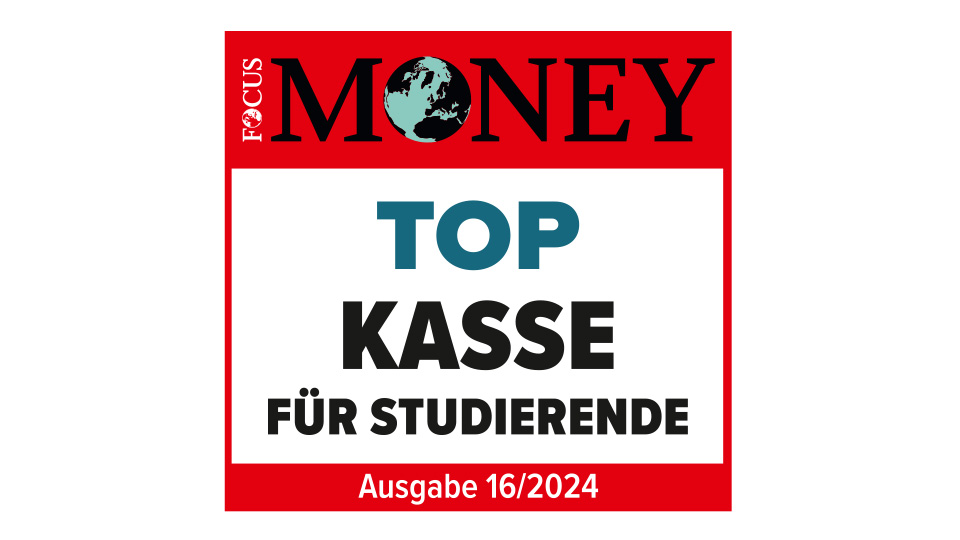 Siegel von Focus Money mit dem Titel " Top Kasse für Studierende"